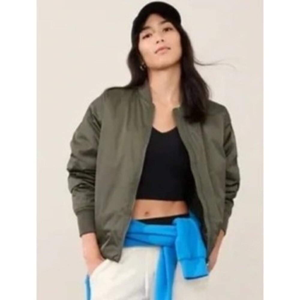 Athleta Sateen Bomber Jacket Green XXS